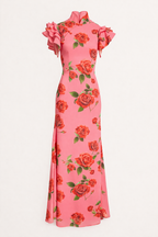 Vestido mujer largo floral cuello alto estilo elegante casual - Georgina