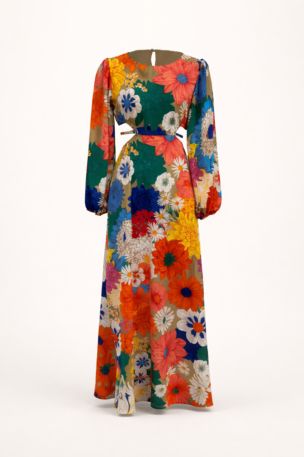 Vestido maxi con estampado floral manga larga abullonada - Orlena