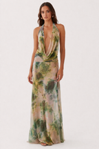 Vestido largo halter con escote para mujer - Livia