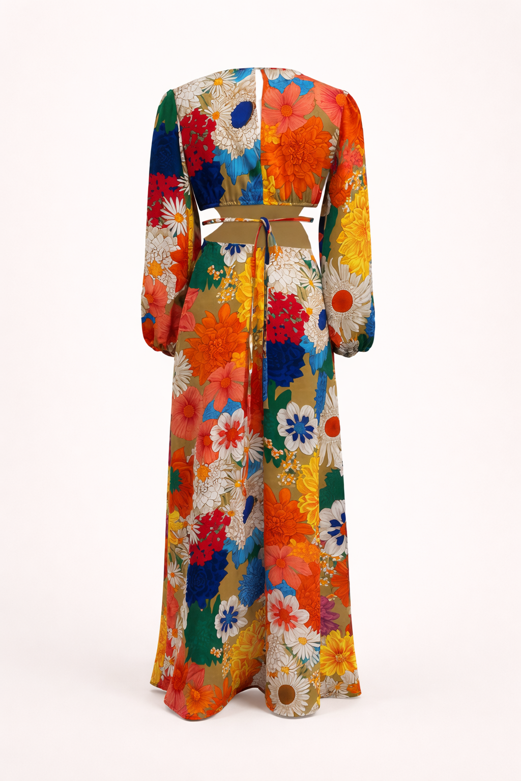 Vestido maxi con estampado floral manga larga abullonada - Orlena