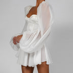 Sylvie - Elegante vestido de noche blanco con mangas farol