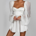 Sylvie - Elegante vestido de noche blanco con mangas farol