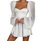 Sylvie - Elegante vestido de noche blanco con mangas farol
