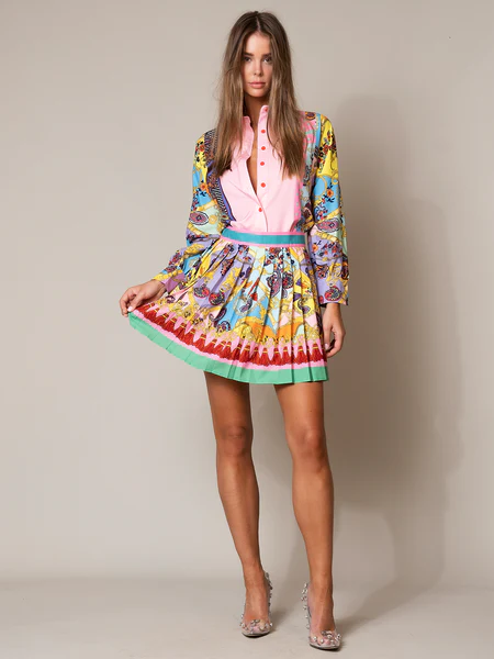 Conjunto estampado con falda plisada para mujer - Bianca