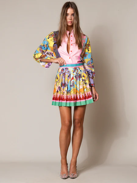 Conjunto estampado con falda plisada para mujer - Bianca