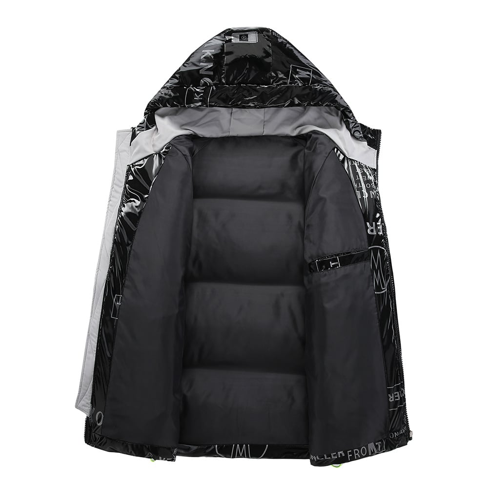 Chaqueta acolchada hombre efecto vinilo capucha ajustable brillante gráfica urbana - Lanuz