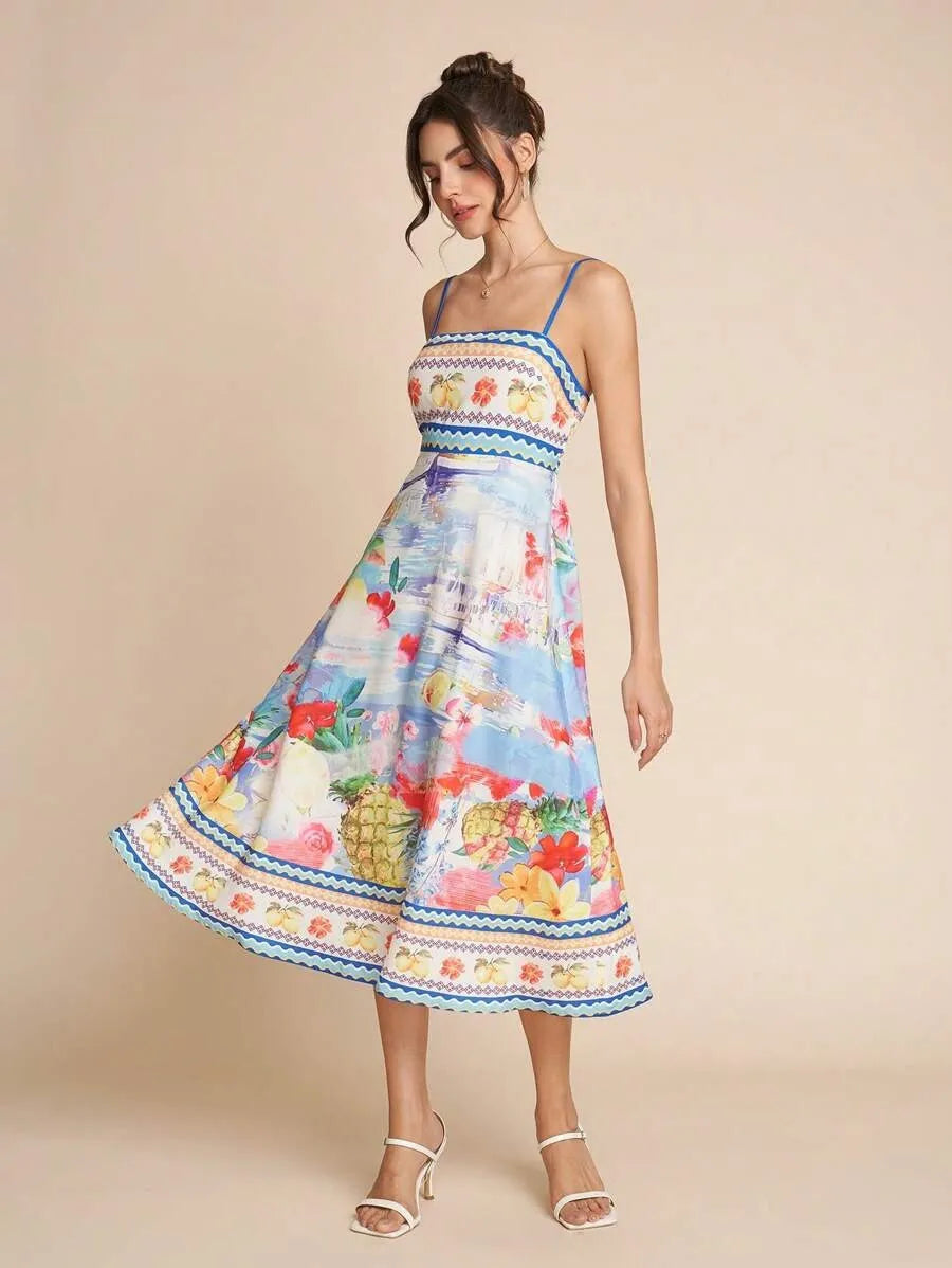 Vestido midi para mujer estampado floral primavera verano - Mirela