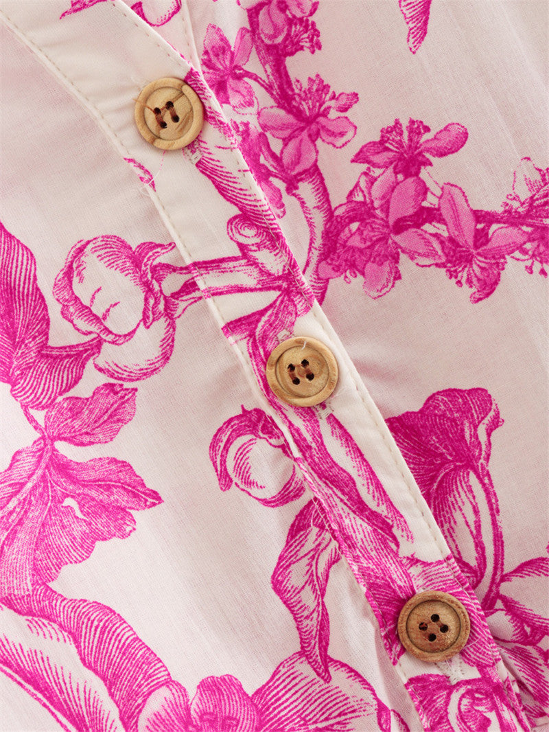 Vestido corto floral con cintura ajustable y manga amplia - Laurent