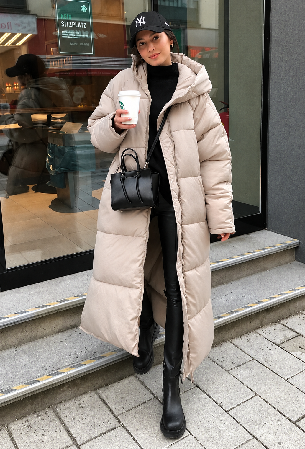 Abrigo acolchado largo mujer capucha corte oversize invierno - Odette