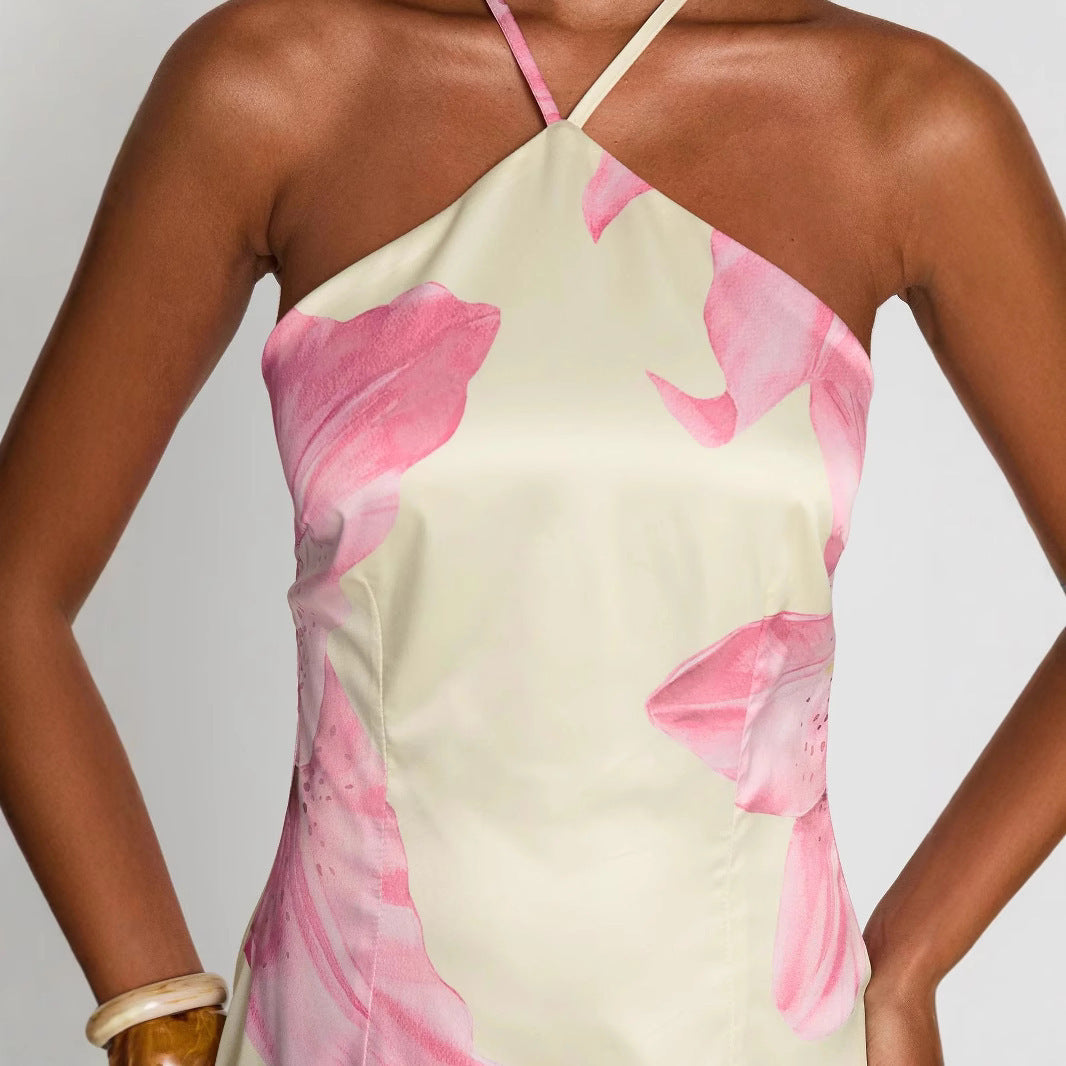 Vestido corto estampado floral con escote halter para mujer - Martina