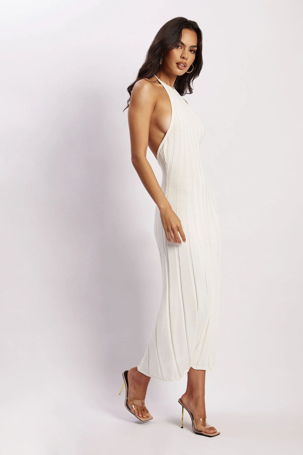 Vestido midi tejido plisado con cuello halter para mujer - Dalila