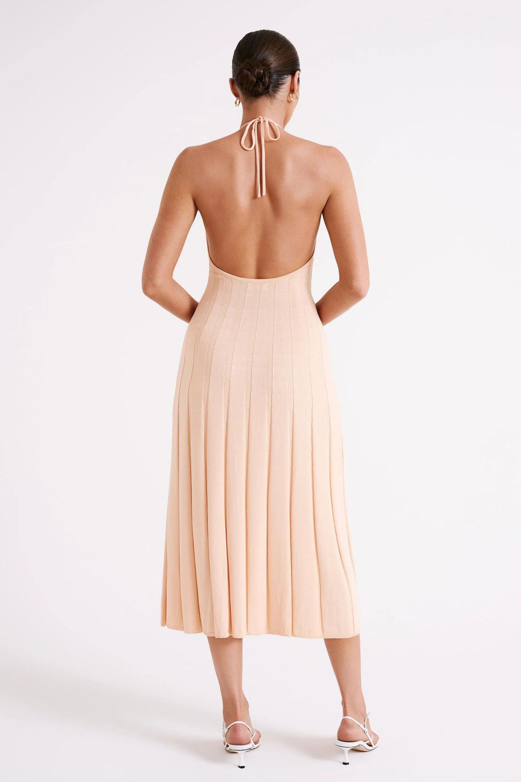 Vestido midi tejido plisado con cuello halter para mujer - Dalila