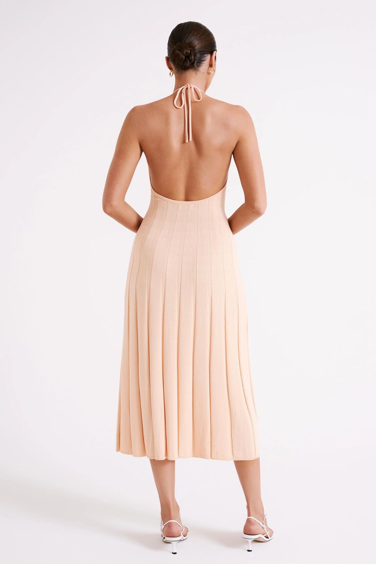 Vestido midi tejido plisado con cuello halter para mujer - Dalila