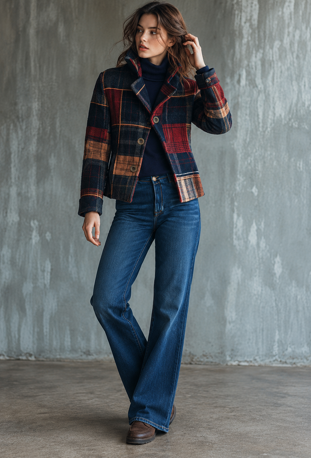 Blazer de mujer cuadros patchwork solapa de muesca - Noémie