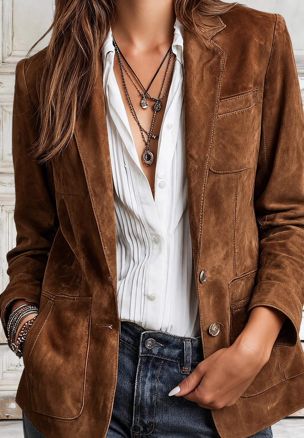 Blazer de efecto ante solapas bolsillos parche - Zélie