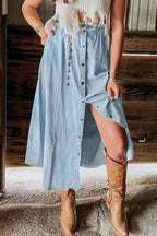 Falda larga mujer botones frontales azul denim - Mairena