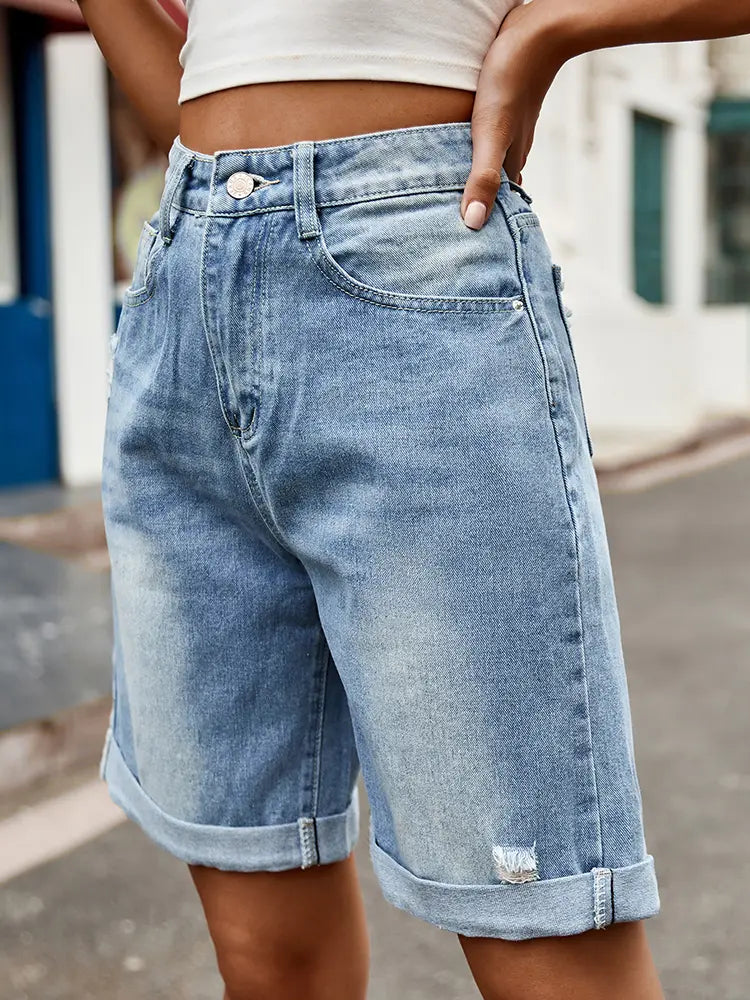 Short bermuda desgastado con dobladillo para mujer - Charlotte