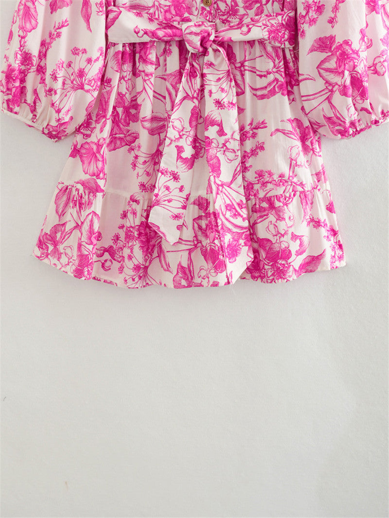 Vestido corto floral con cintura ajustable y manga amplia - Laurent