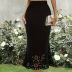 Falda midi mujer corte sirena encaje calado negro elegante - Vivianne