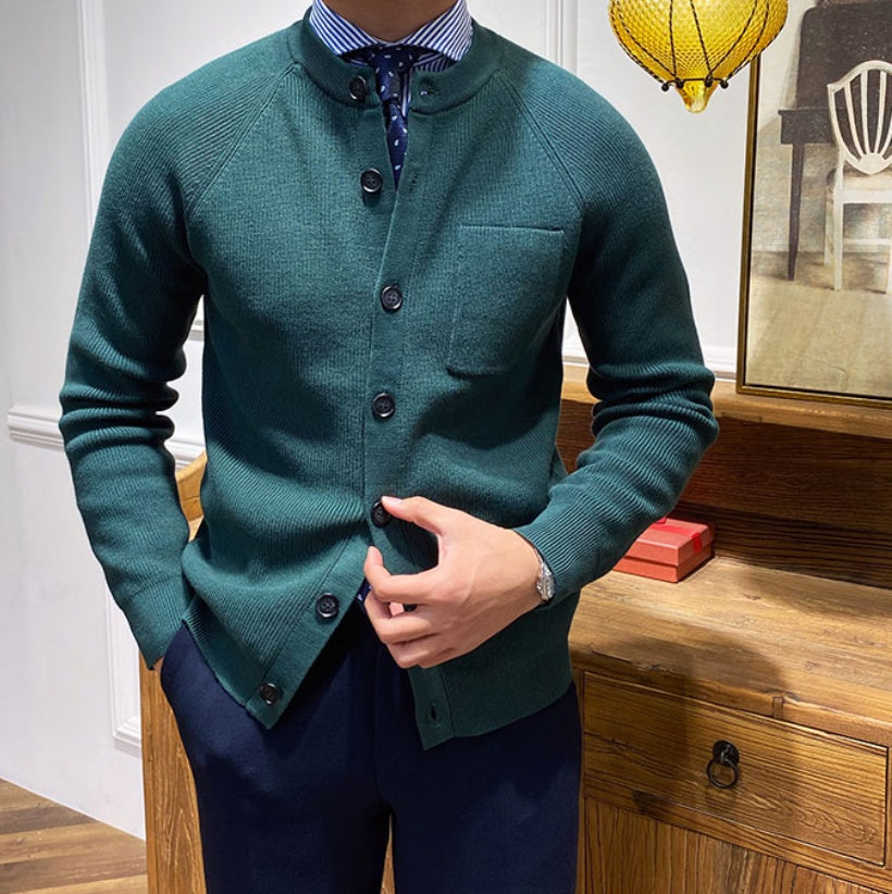 Cárdigan premium de punto ajustado con cuello redondo para hombre - Darien
