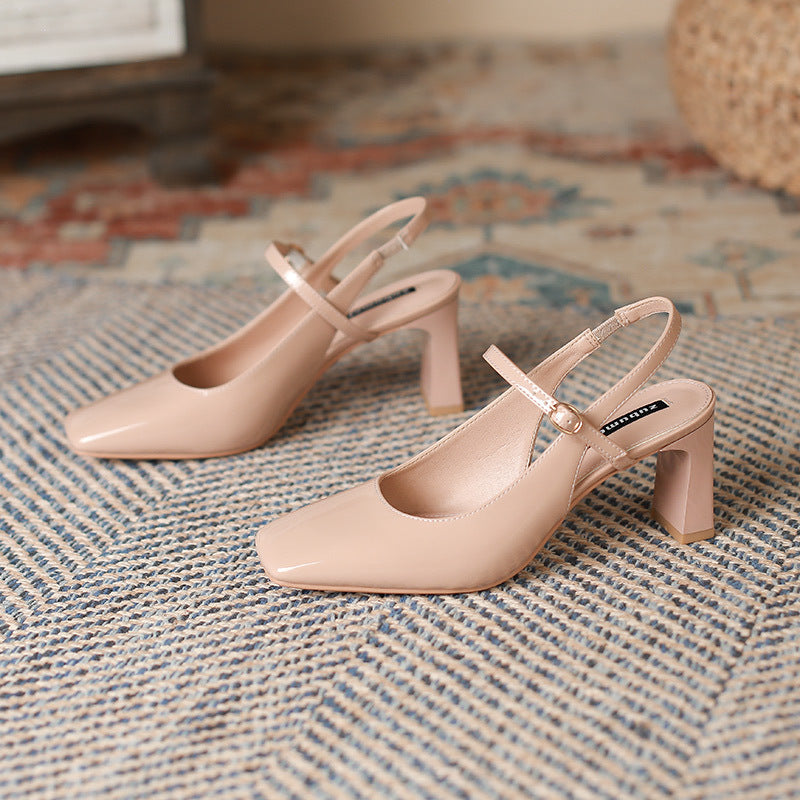 Zapatillas de mujer con punta cuadrada y tira cruzada con hebilla - Camille