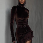 Vestido para mujer efecto terciopelo con detalle asimétrico - Lyorinne