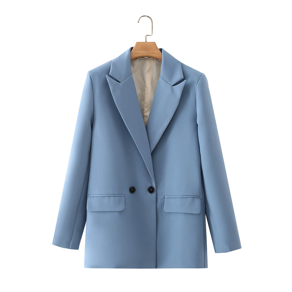 Blazer cruzada mujer corte recto solapas de pico - Greta