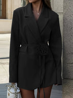 Blazer mujer cruzado cinturón flor aplicada - Celeste