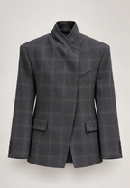 Blazer mujer cuadros cuello alto botón visible hombreras - Vega