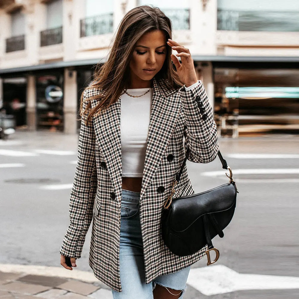 Blazer mujer cuadros doble botonadura solapas - Karina