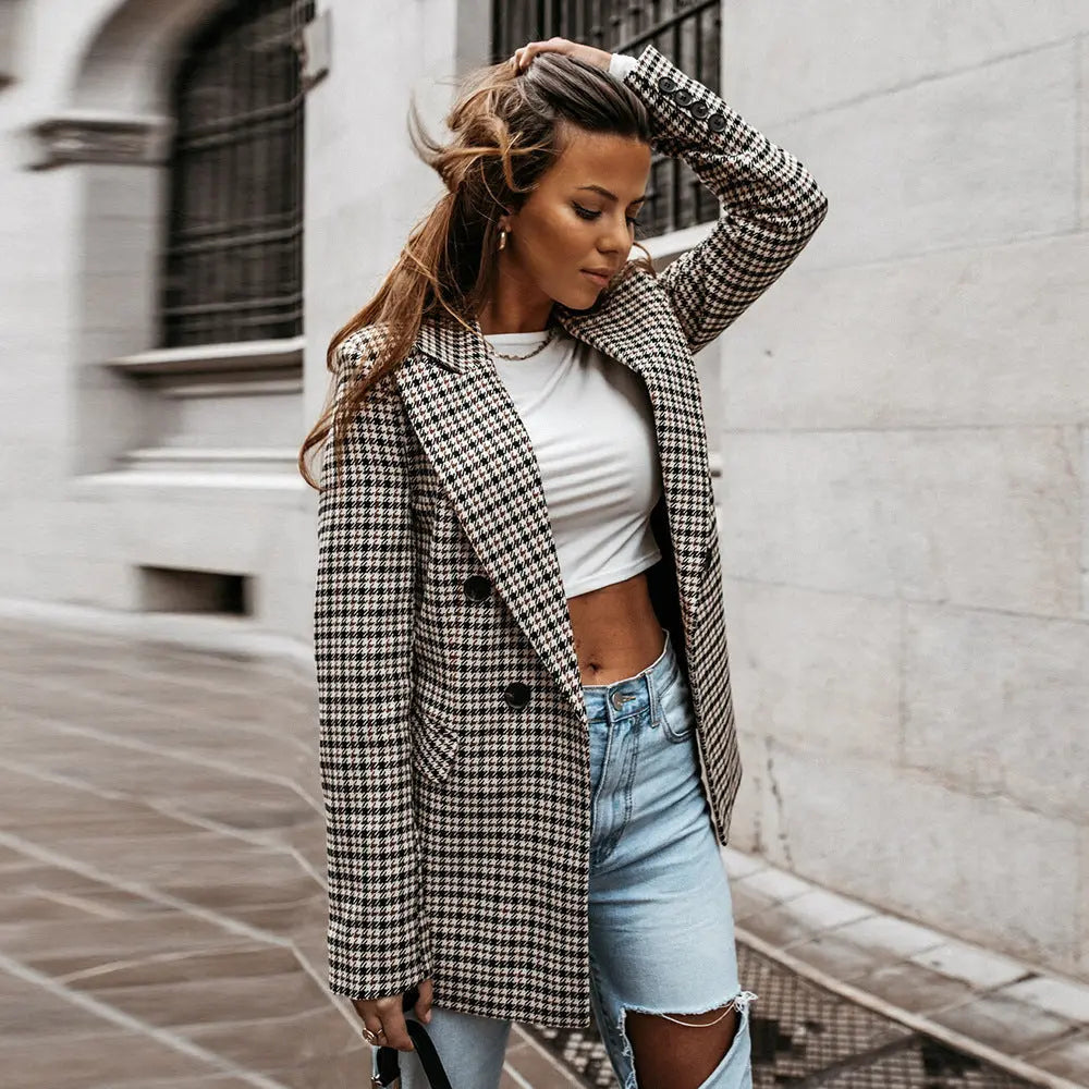 Blazer mujer cuadros doble botonadura solapas - Karina