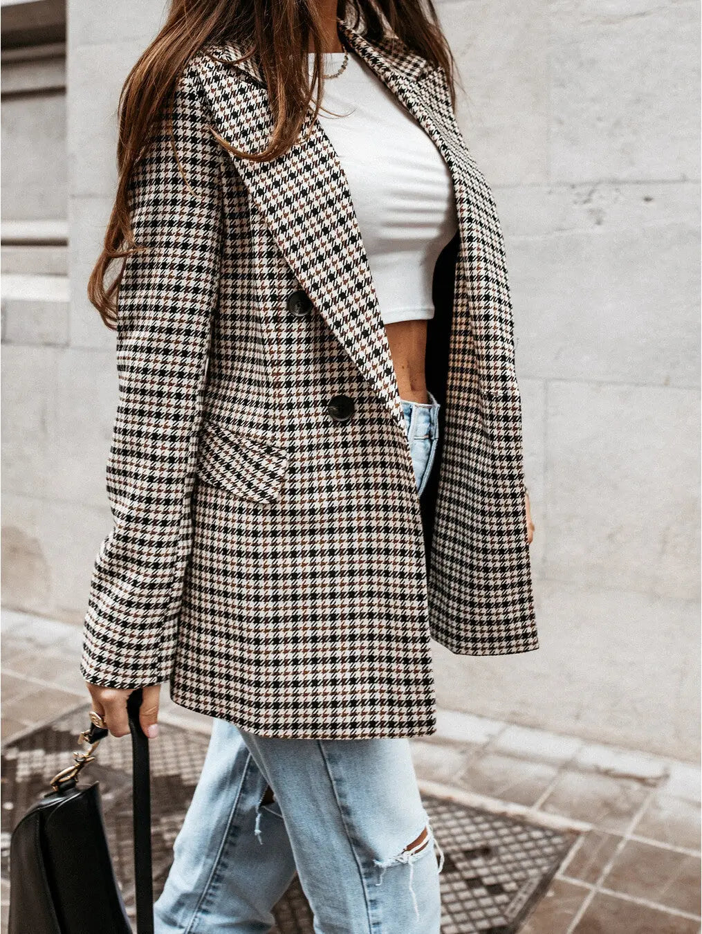 Blazer mujer cuadros doble botonadura solapas - Karina