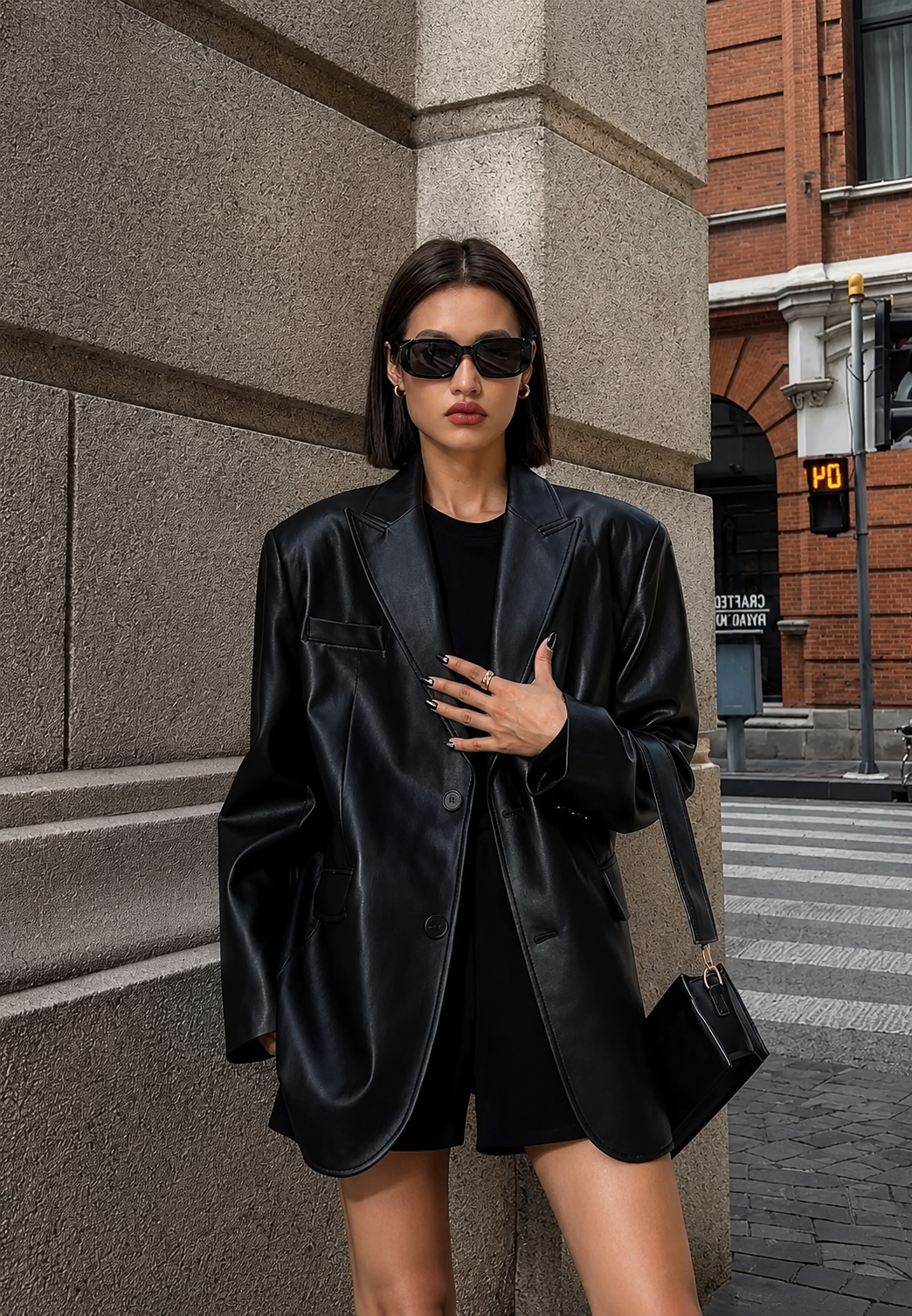 Blazer mujer efecto piel corte holgado cuello de solapas - Tessa