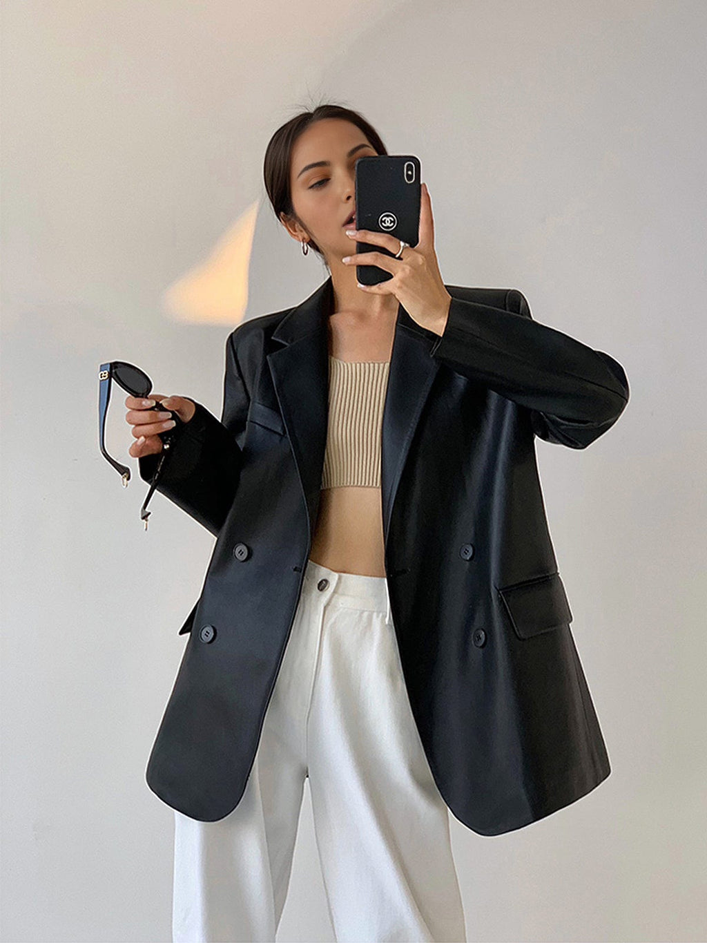 Blazer mujer efecto piel corte holgado cuello de solapas - Tessa