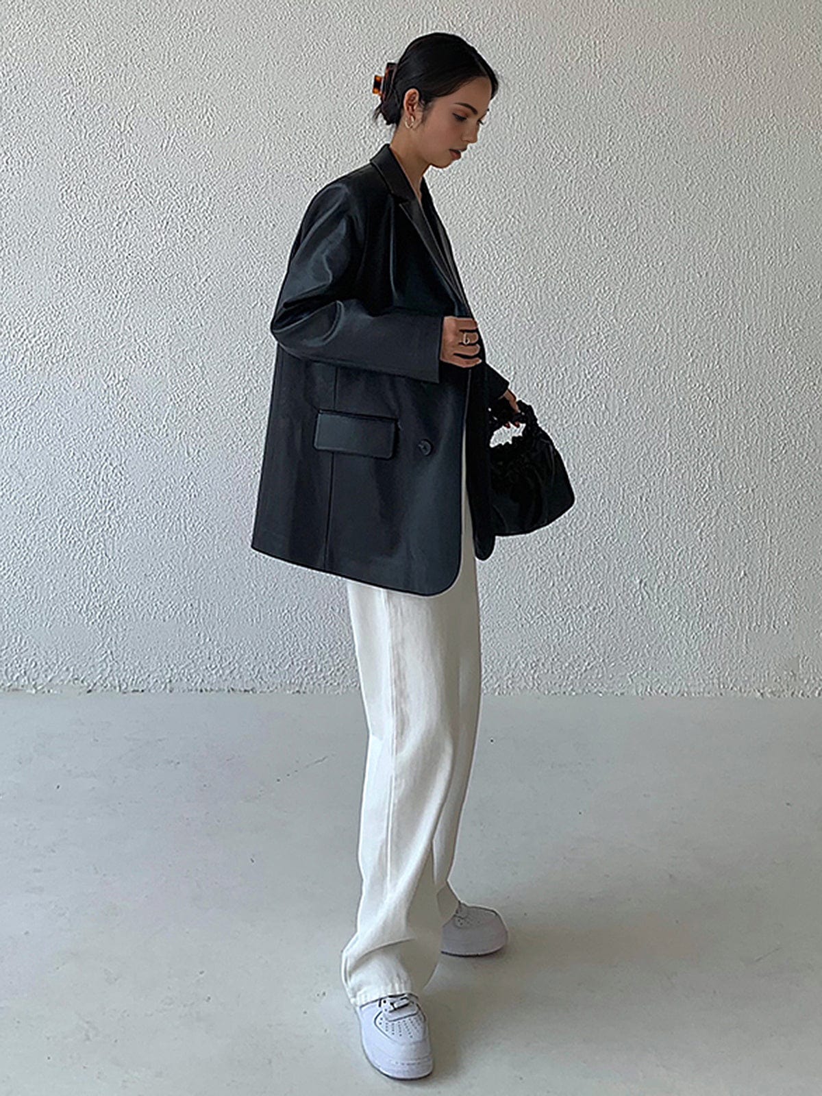 Blazer mujer efecto piel corte holgado cuello de solapas - Tessa