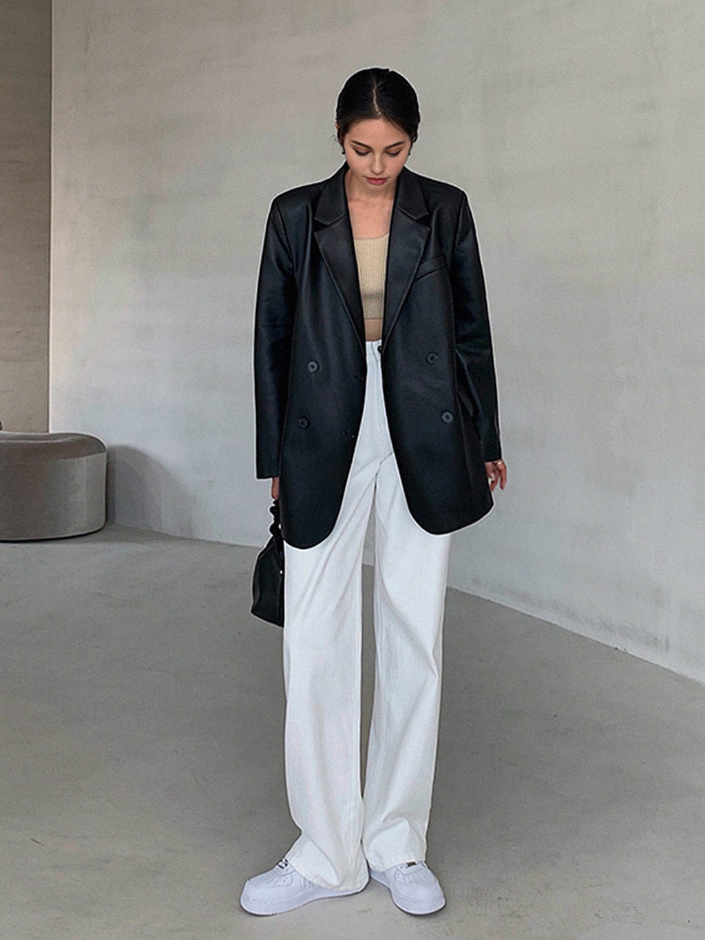 Blazer mujer efecto piel corte holgado cuello de solapas - Tessa
