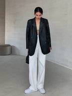 Blazer mujer efecto piel corte holgado cuello de solapas - Tessa