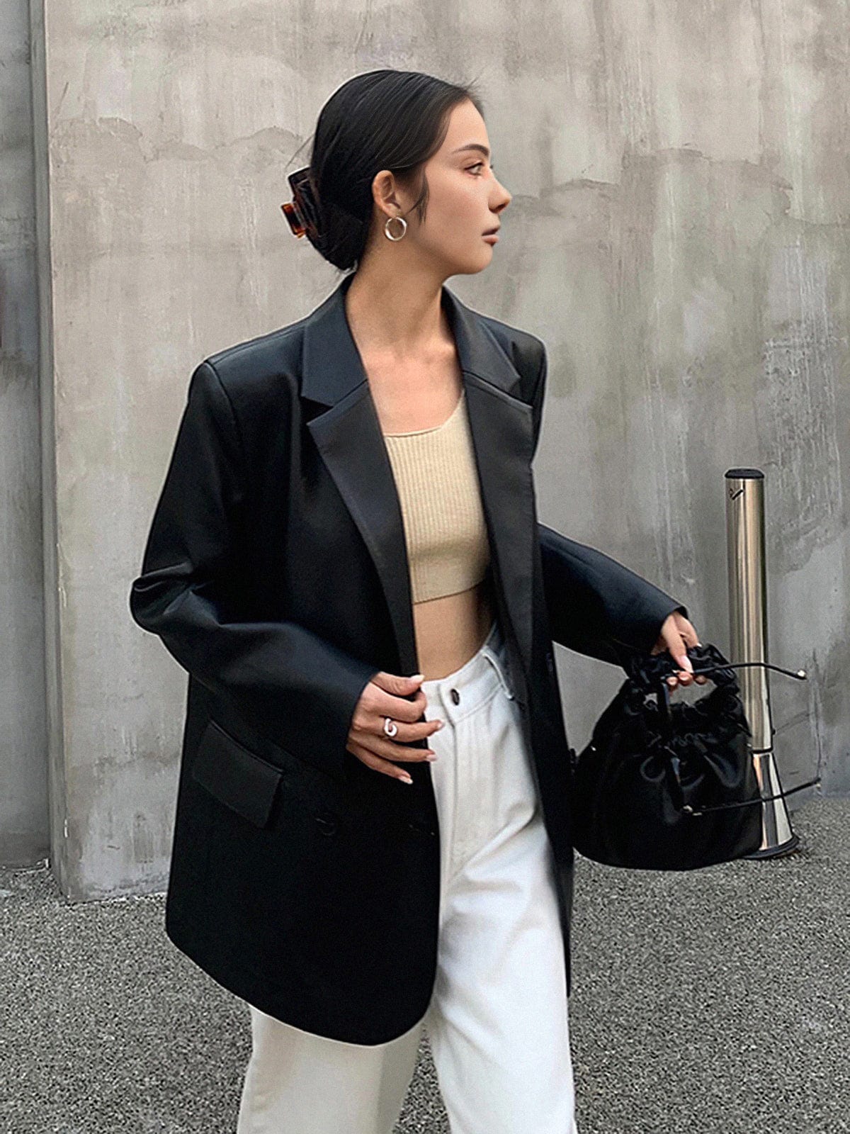 Blazer mujer efecto piel corte holgado cuello de solapas - Tessa