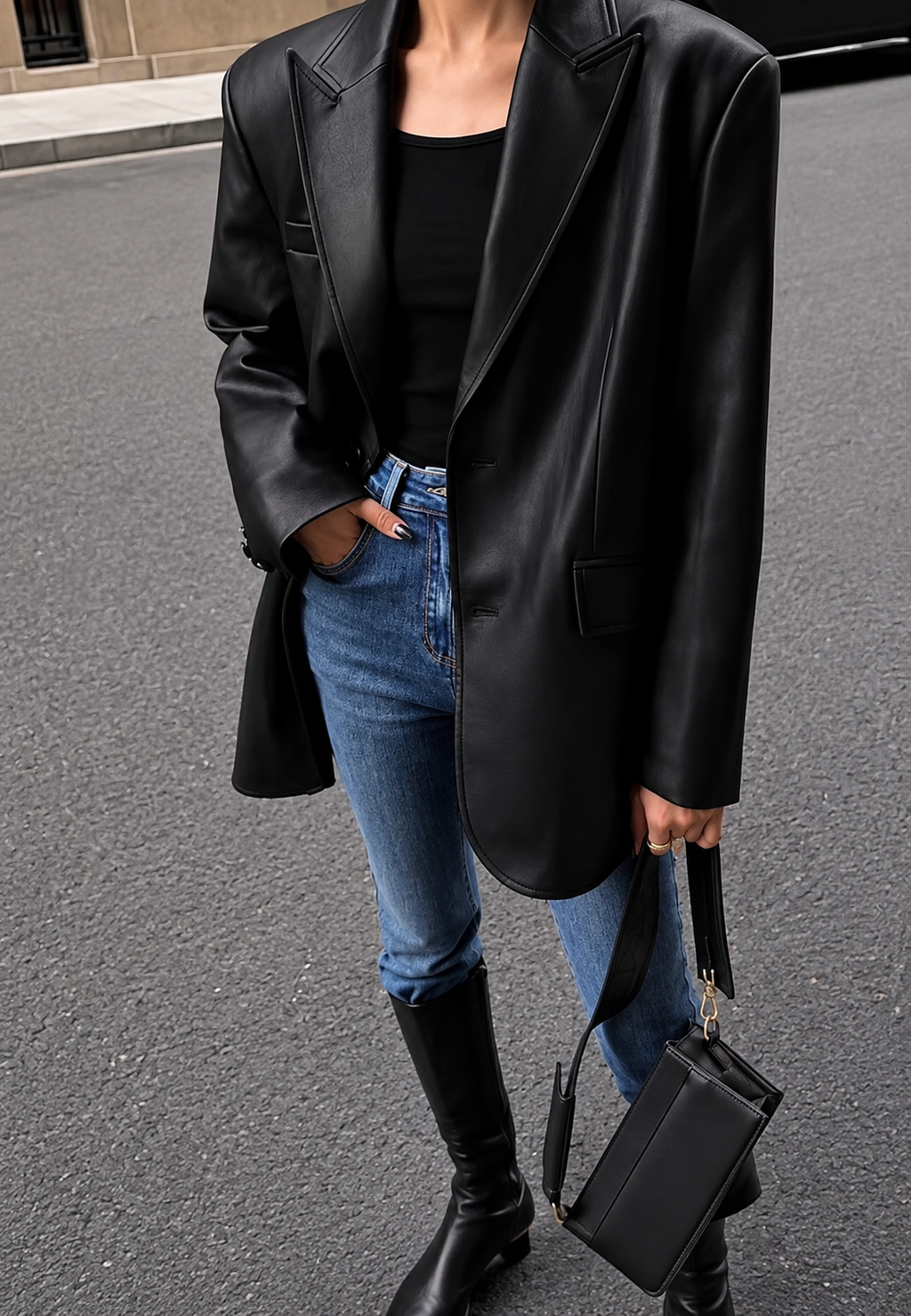 Blazer mujer efecto piel corte holgado cuello de solapas - Tessa
