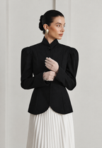 Blazer mujer entallada cuello mao mangas abullonadas - Leonor
