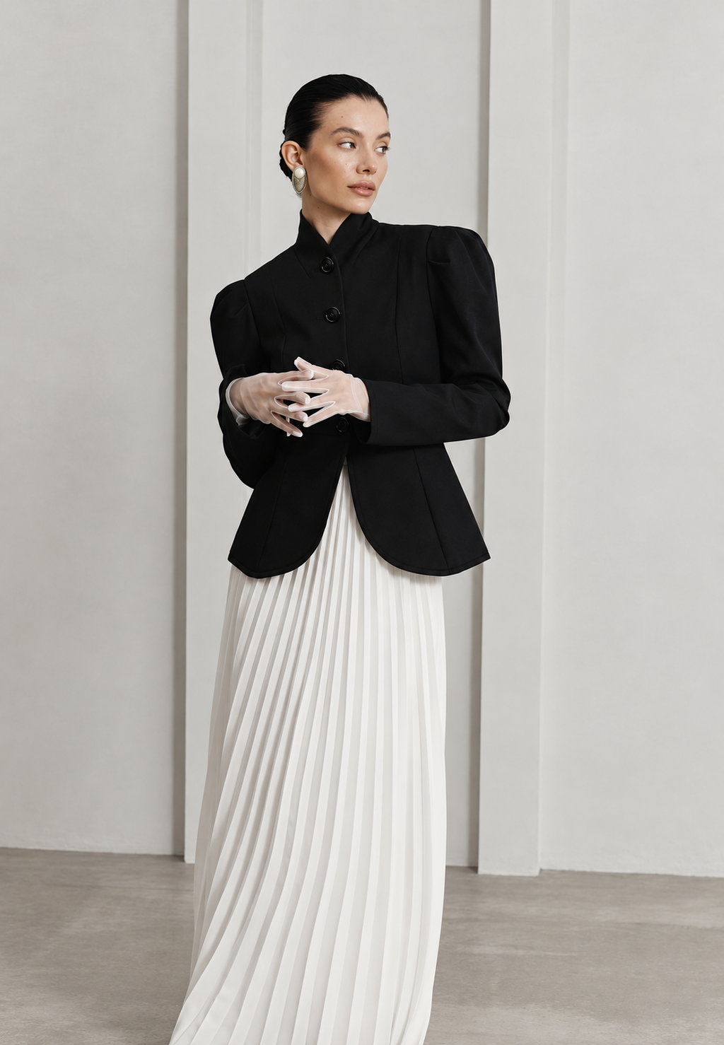 Blazer mujer entallada cuello mao mangas abullonadas - Leonor