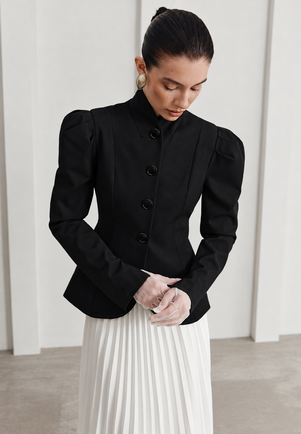 Blazer mujer entallada cuello mao mangas abullonadas - Leonor