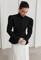 Blazer mujer entallada cuello mao mangas abullonadas - Leonor