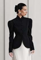 Blazer mujer entallada cuello mao mangas abullonadas - Leonor