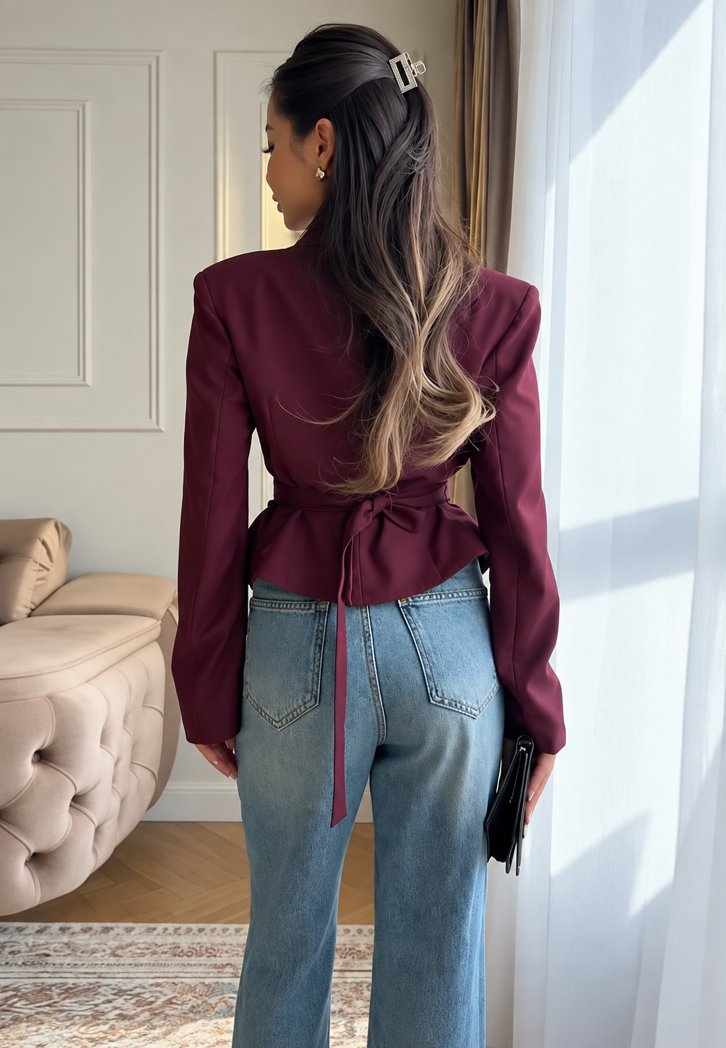 Blazer mujer entallado asimétrico hombreras botones - Marlies