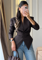 Blazer mujer entallado asimétrico hombreras botones - Marlies