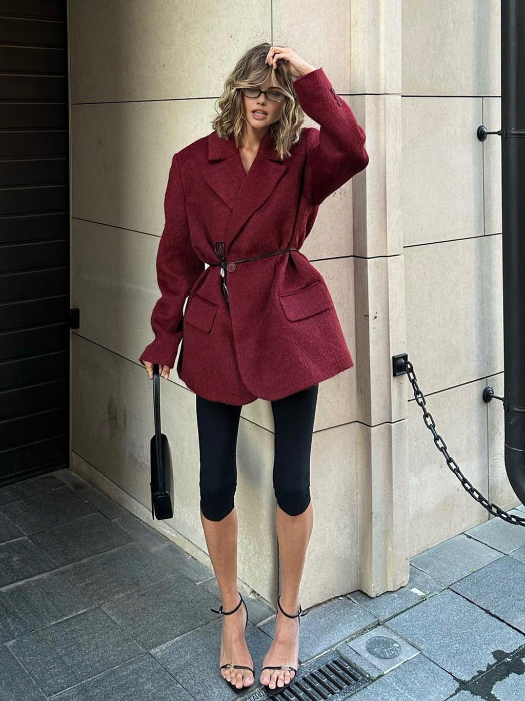 Blazer mujer lana cinturón fino solapas de pico - Ursula