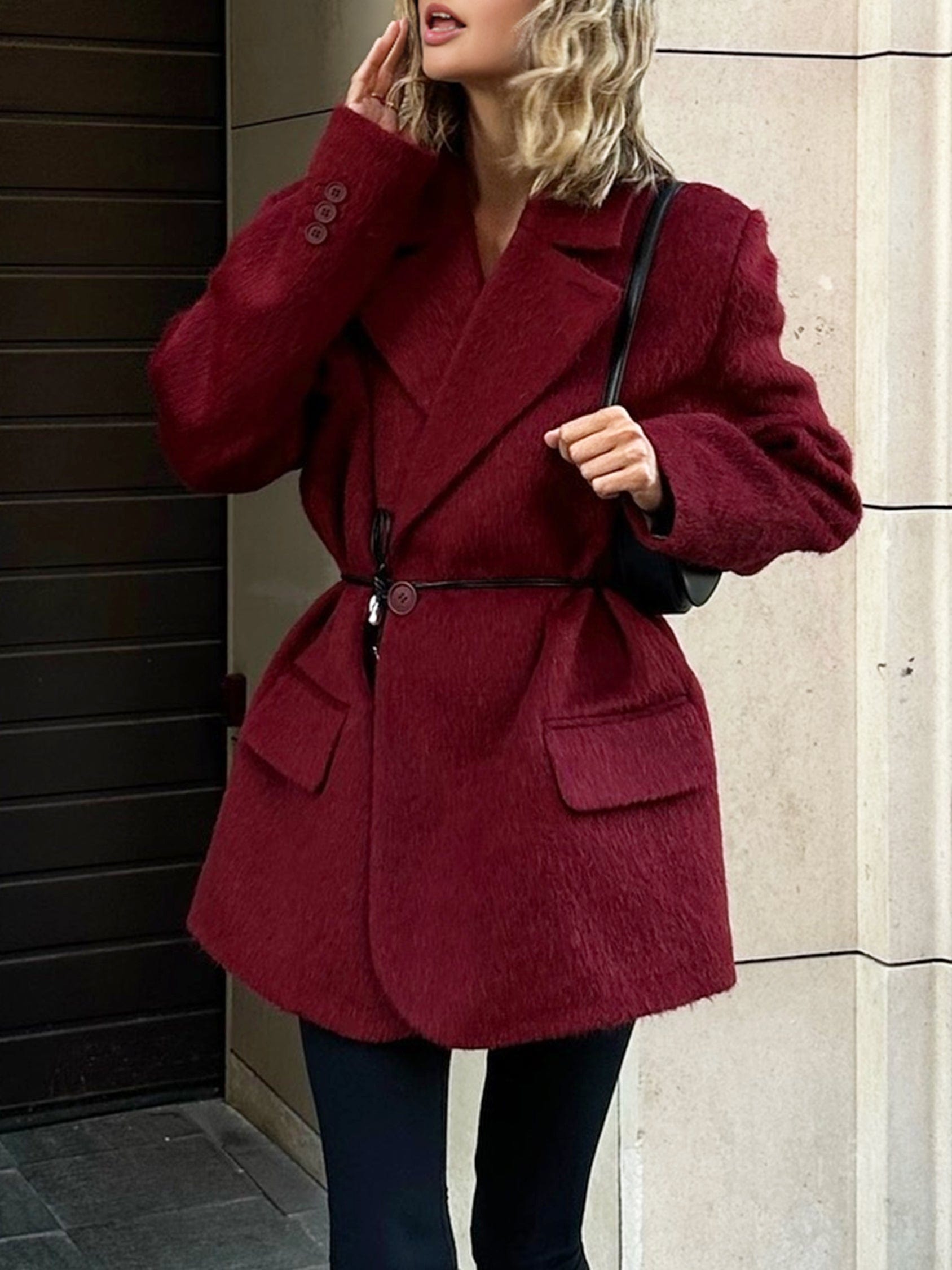 Blazer mujer lana cinturón fino solapas de pico - Ursula