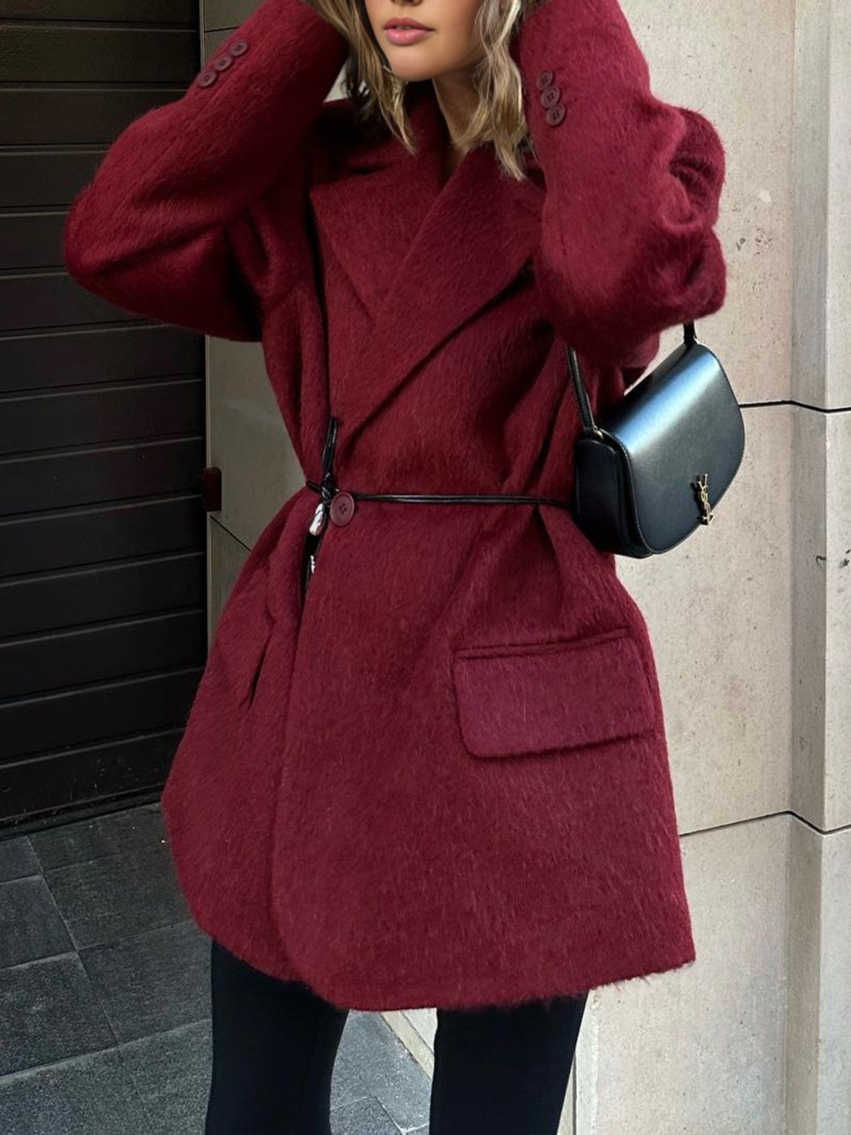 Blazer mujer lana cinturón fino solapas de pico - Ursula