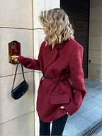 Blazer mujer lana cinturón fino solapas de pico - Ursula